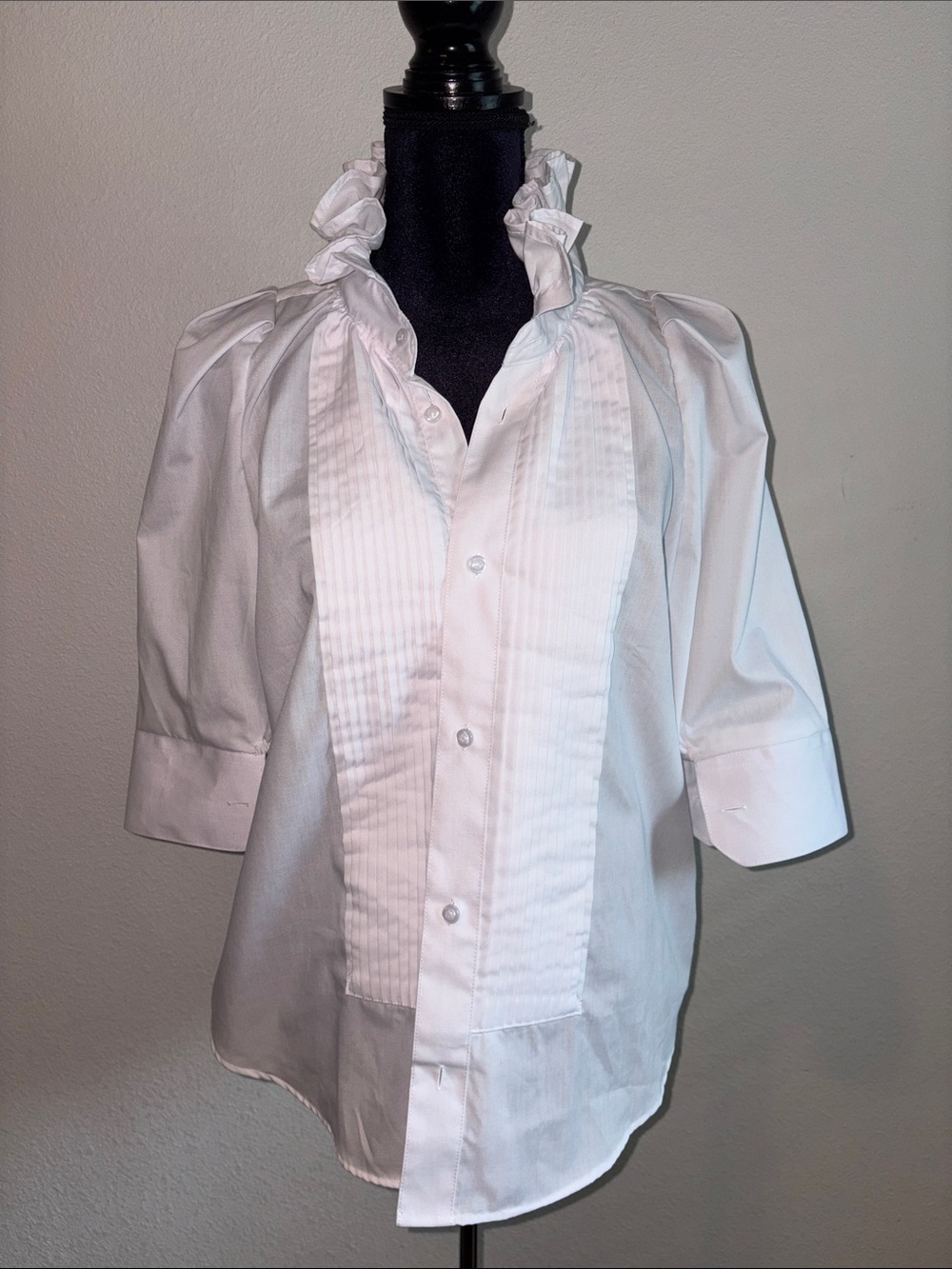 Women’s White Ruffled Collar Button-Down Shirt
